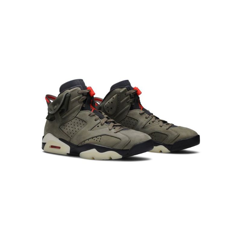 Air Jordan 6 Travis Scott Retro Olíva Zöld Fekete Piros Férfi Cipő