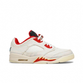Air Jordan 5 Retro Alacsony Fehér Piros Fekete Férfi Cipő