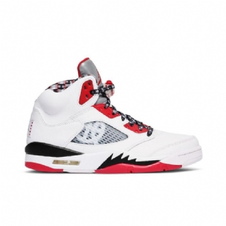 Air Jordan 5 Retro Fehér Piros Fekete Ezüst Férfi Cipő