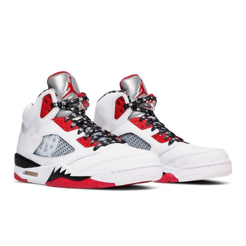 Air Jordan 5 Retro Fehér Piros Fekete Ezüst Férfi Cipő