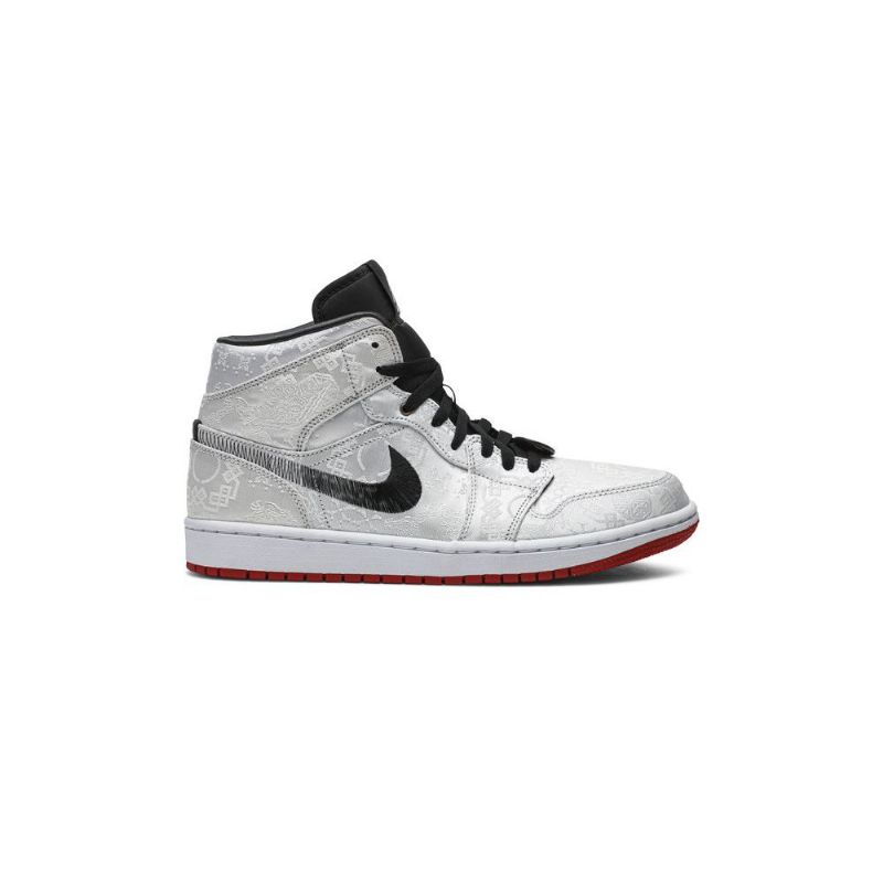 Air Jordan 1 Clot Mid Fehér Fekete Piros Férfi Cipő