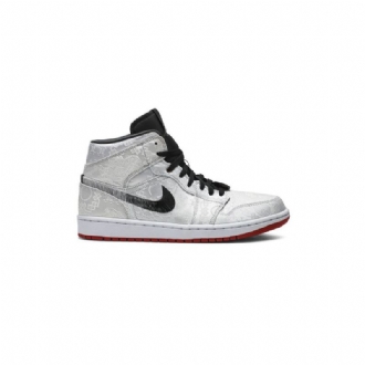 Air Jordan 1 Clot Mid Fehér Fekete Piros Férfi Cipő