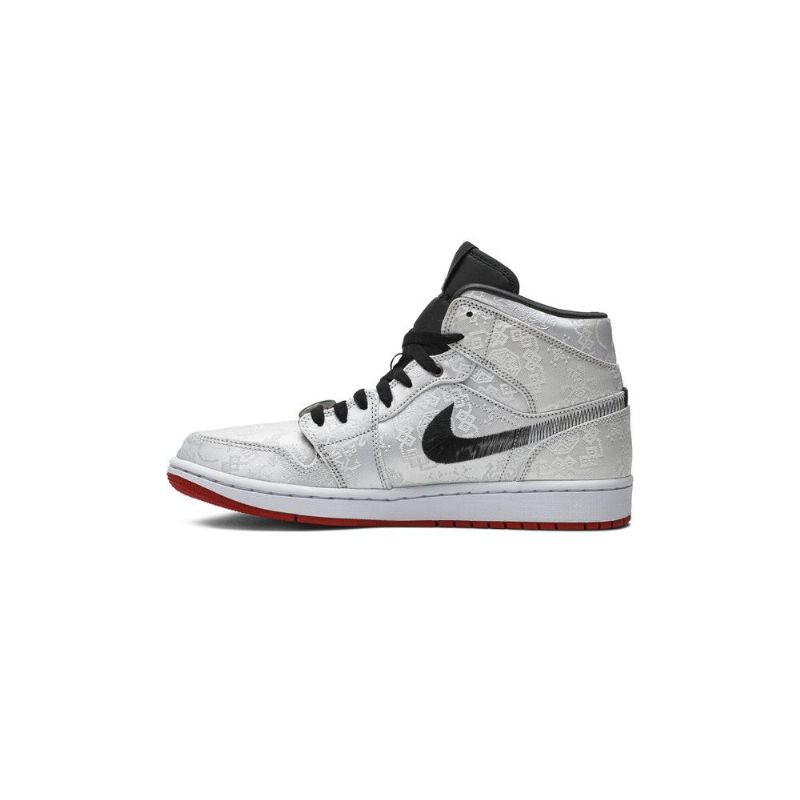 Air Jordan 1 Clot Mid Fehér Fekete Piros Férfi Cipő