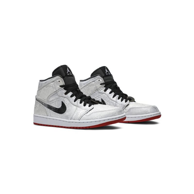 Air Jordan 1 Clot Mid Fehér Fekete Piros Férfi Cipő