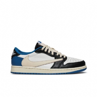 Air Jordan 1 Fragment Design Travis Scott Retro Alacsony Kék Fehér Fekete Bézs Férfi Cipő