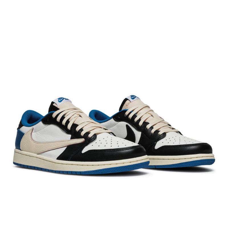 Air Jordan 1 Fragment Design Travis Scott Retro Alacsony Kék Fehér Fekete Bézs Férfi Cipő