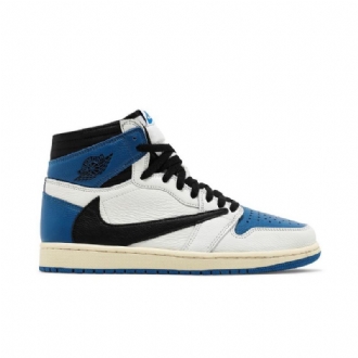 Air Jordan 1 Fragment Design Travis Scott Retro Magas Fehér Fekete Kék Férfi Cipő