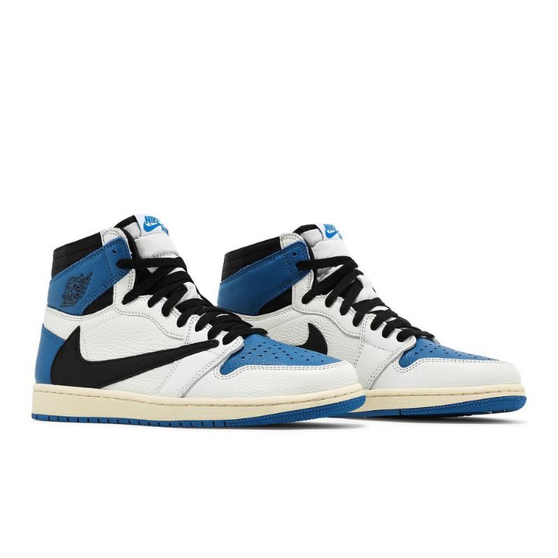 Air Jordan 1 Fragment Design Travis Scott Retro Magas Fehér Fekete Kék Férfi Cipő