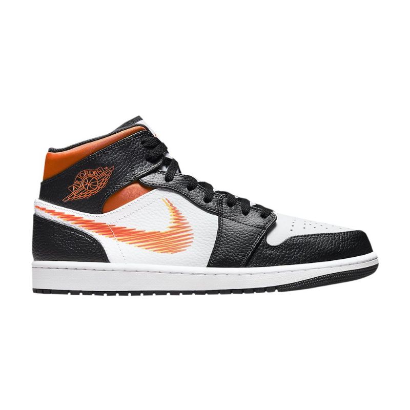 Air Jordan 1 Közép Fehér Fekete Narancssárga Férfi Cipő
