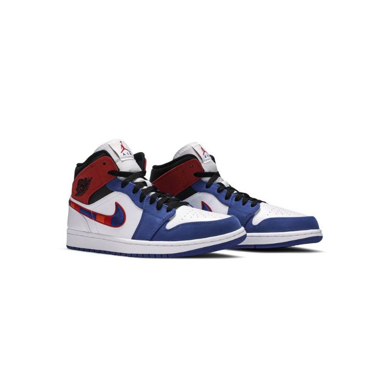 Air Jordan 1 Közép Fehér Kék Piros Fekete Férfi Cipők
