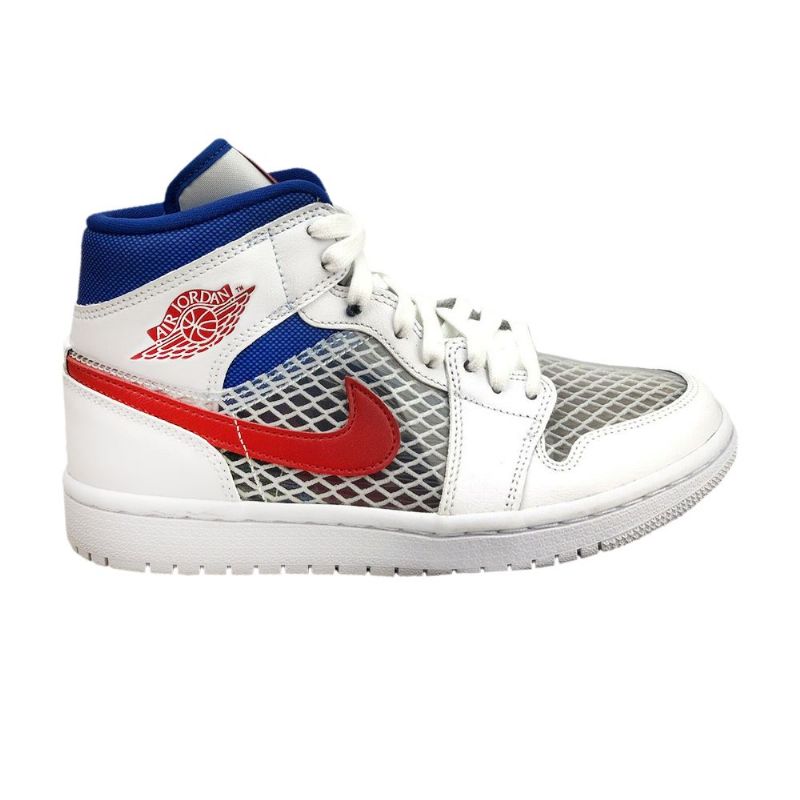 Air Jordan 1 Közép Fehér Szürke Kék Piros Női Cipők