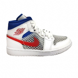 Air Jordan 1 Közép Fehér Szürke Kék Piros Női Cipők