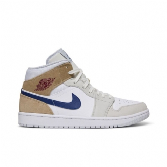 Air Jordan 1 Középfehér Khaki Kék Férfi Cipő