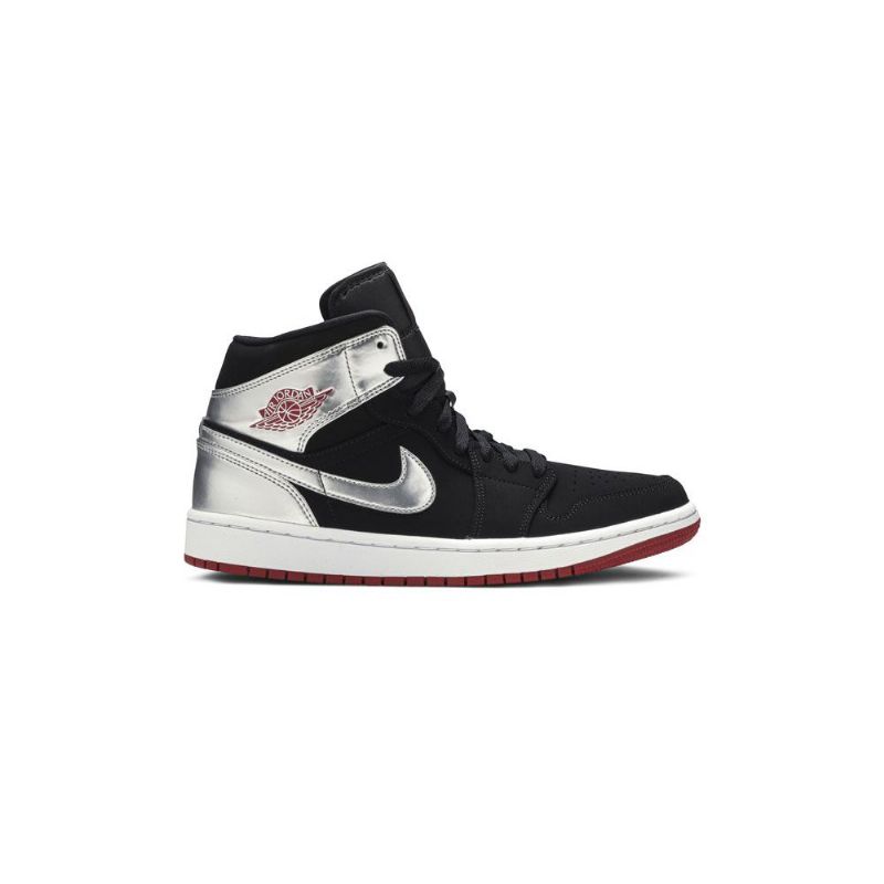 Air Jordan 1 Középfekete Ezüstpiros Férfi Cipő
