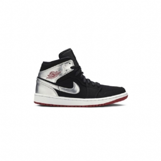 Air Jordan 1 Középfekete Ezüstpiros Férfi Cipő