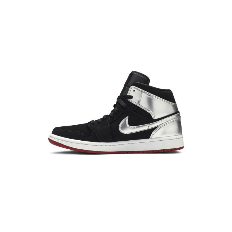 Air Jordan 1 Középfekete Ezüstpiros Férfi Cipő