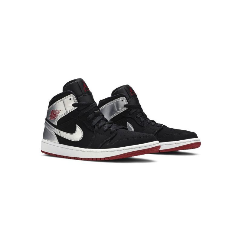 Air Jordan 1 Középfekete Ezüstpiros Férfi Cipő