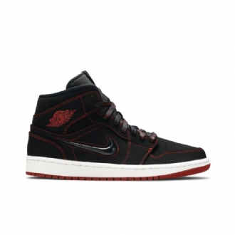 Air Jordan 1 Középfekete Fehér Piros Férfi Cipő