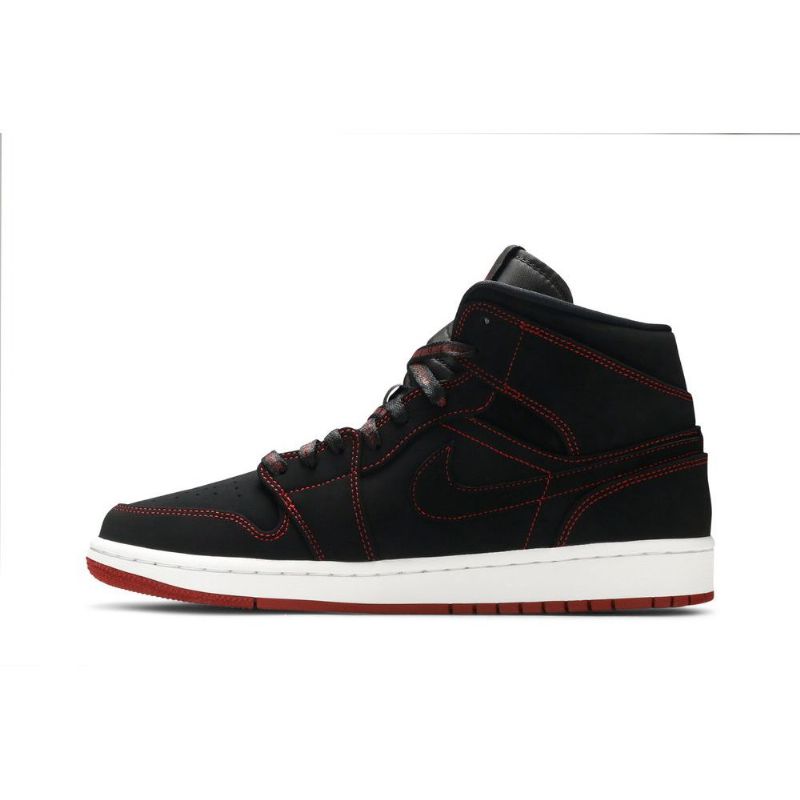 Air Jordan 1 Középfekete Fehér Piros Férfi Cipő