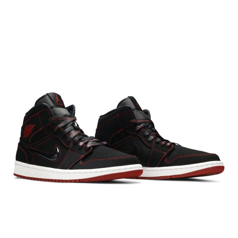 Air Jordan 1 Középfekete Fehér Piros Férfi Cipő