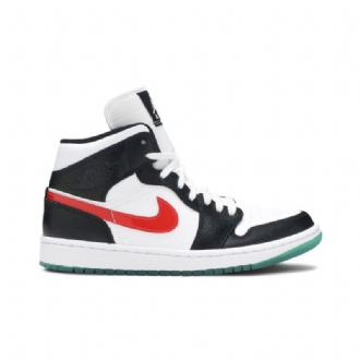 Air Jordan 1 Középfekete Fehér Piros Zöld Női Cipő