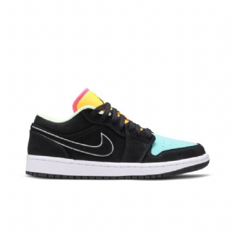 Air Jordan 1 Low Se Fekete Zöld Narancssárga Rózsaszín Férfi Cipő