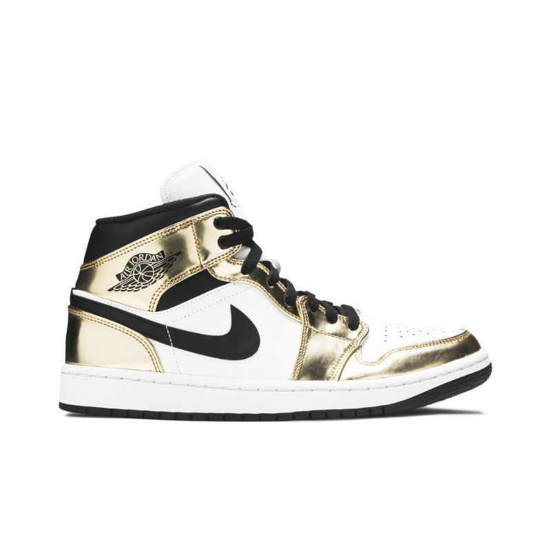 Air Jordan 1 Mid Se Arany Fekete Fehér Férfi Cipő