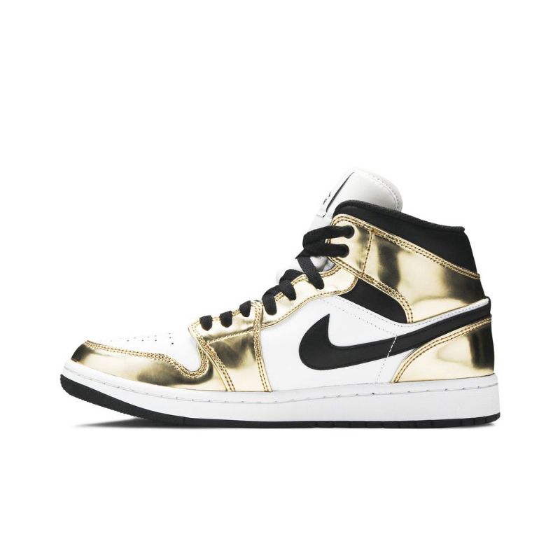 Air Jordan 1 Mid Se Arany Fekete Fehér Férfi Cipő