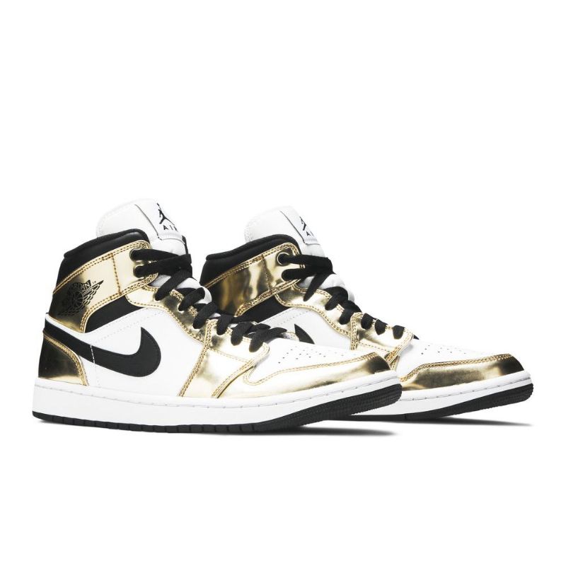 Air Jordan 1 Mid Se Arany Fekete Fehér Férfi Cipő
