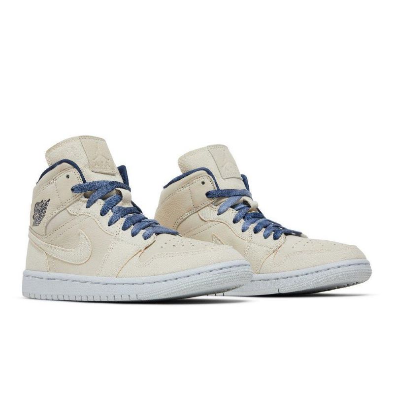 Air Jordan 1 Mid Se Bézs Sötétkék Női Cipő