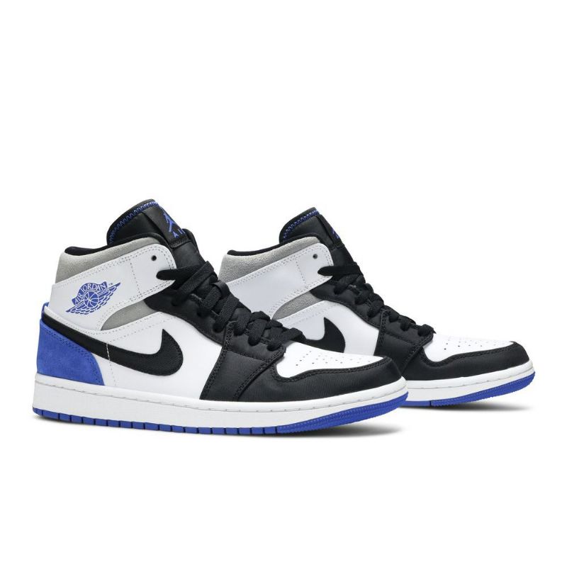 Air Jordan 1 Mid Se Fehér Fekete Szürke Kék Férfi Cipő