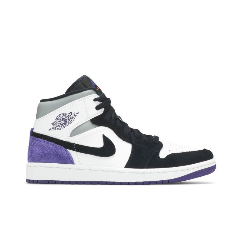 Air Jordan 1 Mid Se Fehér Fekete Szürke Lila Férfi Cipő