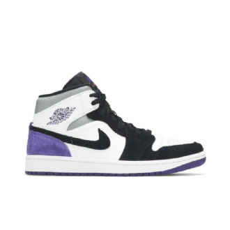 Air Jordan 1 Mid Se Fehér Fekete Szürke Lila Férfi Cipő