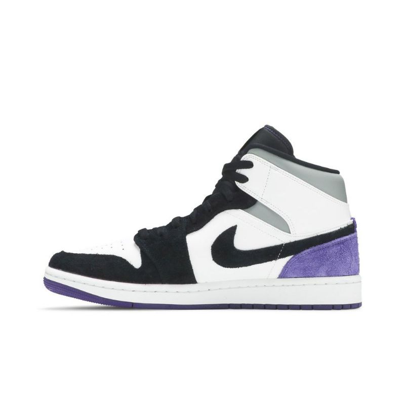 Air Jordan 1 Mid Se Fehér Fekete Szürke Lila Férfi Cipő