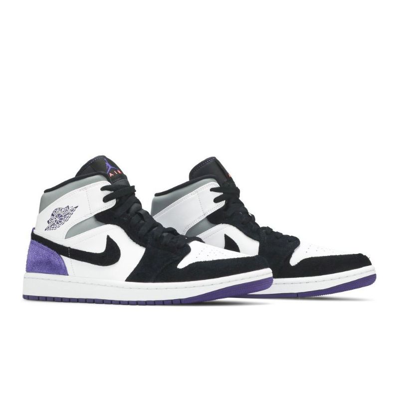 Air Jordan 1 Mid Se Fehér Fekete Szürke Lila Férfi Cipő