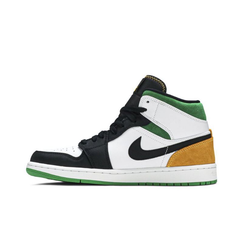 Air Jordan 1 Mid Se Fehér Narancssárga Fekete Zöld Férfi Cipő