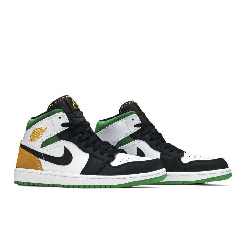Air Jordan 1 Mid Se Fehér Narancssárga Fekete Zöld Férfi Cipő