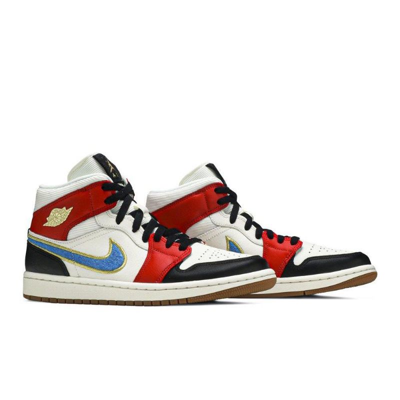 Air Jordan 1 Mid Se Fehér Piros Fekete Arany Női Cipő