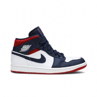 Air Jordan 1 Mid Se Fehér Sötétkék Piros Férfi Cipő