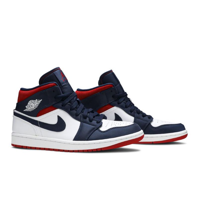 Air Jordan 1 Mid Se Fehér Sötétkék Piros Férfi Cipő