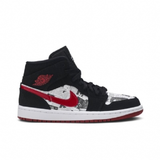 Air Jordan 1 Mid Se Fekete Piros Fehér Férfi Cipő