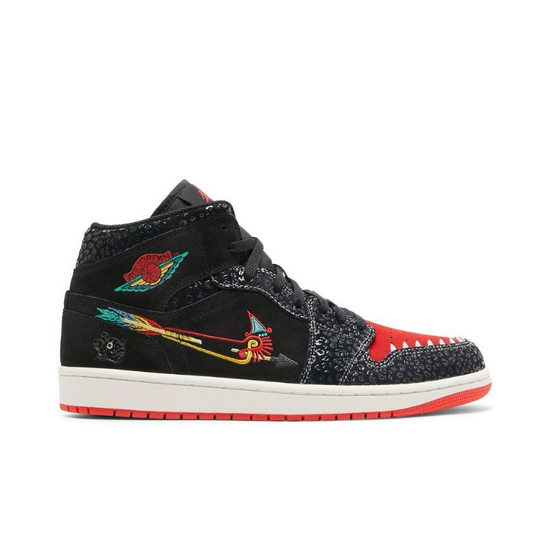 Air Jordan 1 Mid Se Fekete Piros Zöld Arany Férfi Cipő