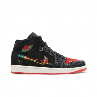 Air Jordan 1 Mid Se Fekete Piros Zöld Arany Férfi Cipő