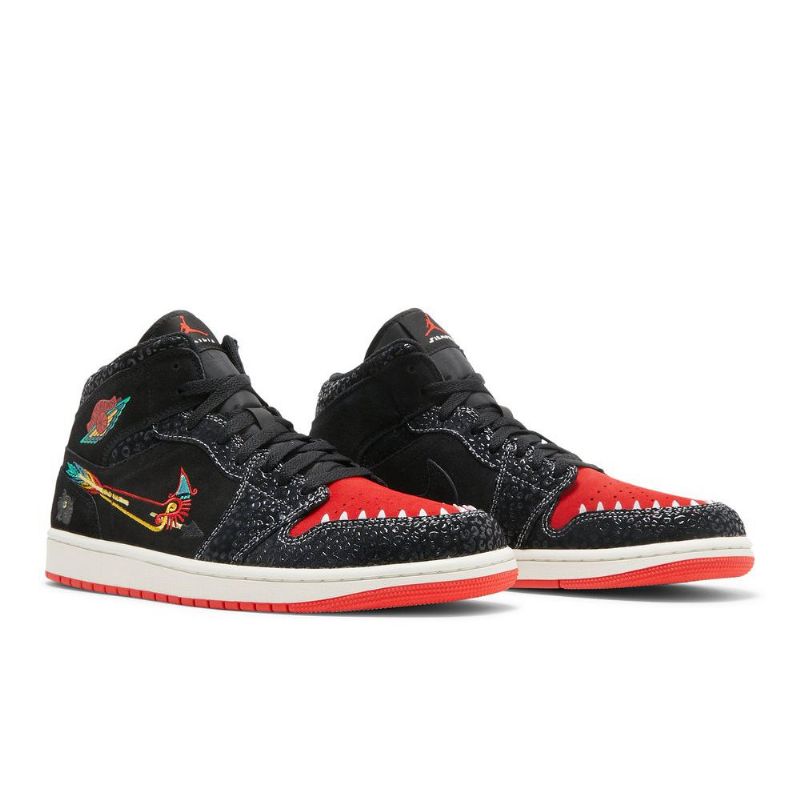 Air Jordan 1 Mid Se Fekete Piros Zöld Arany Férfi Cipő