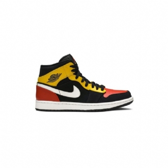 Air Jordan 1 Mid Se Fekete Sárga Narancssárga Fehér Férfi Cipő