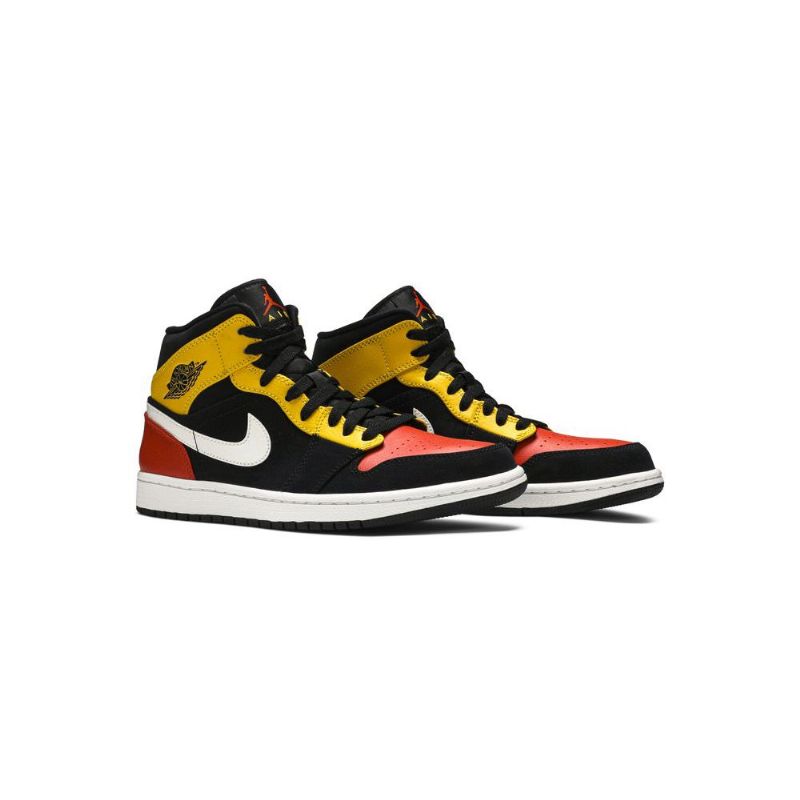 Air Jordan 1 Mid Se Fekete Sárga Narancssárga Fehér Férfi Cipő