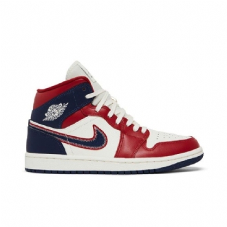 Air Jordan 1 Mid Se Piros Fehér Sötétkék Női Cipő