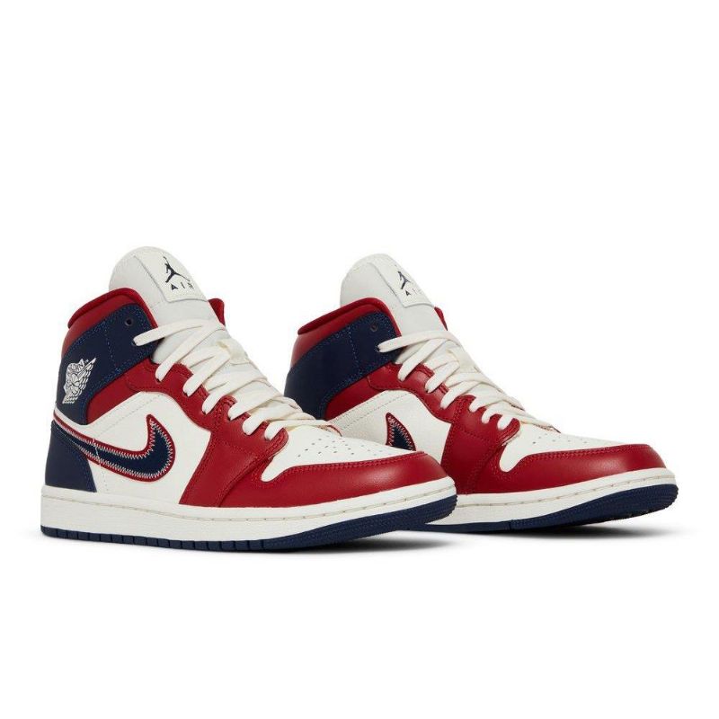 Air Jordan 1 Mid Se Piros Fehér Sötétkék Női Cipő