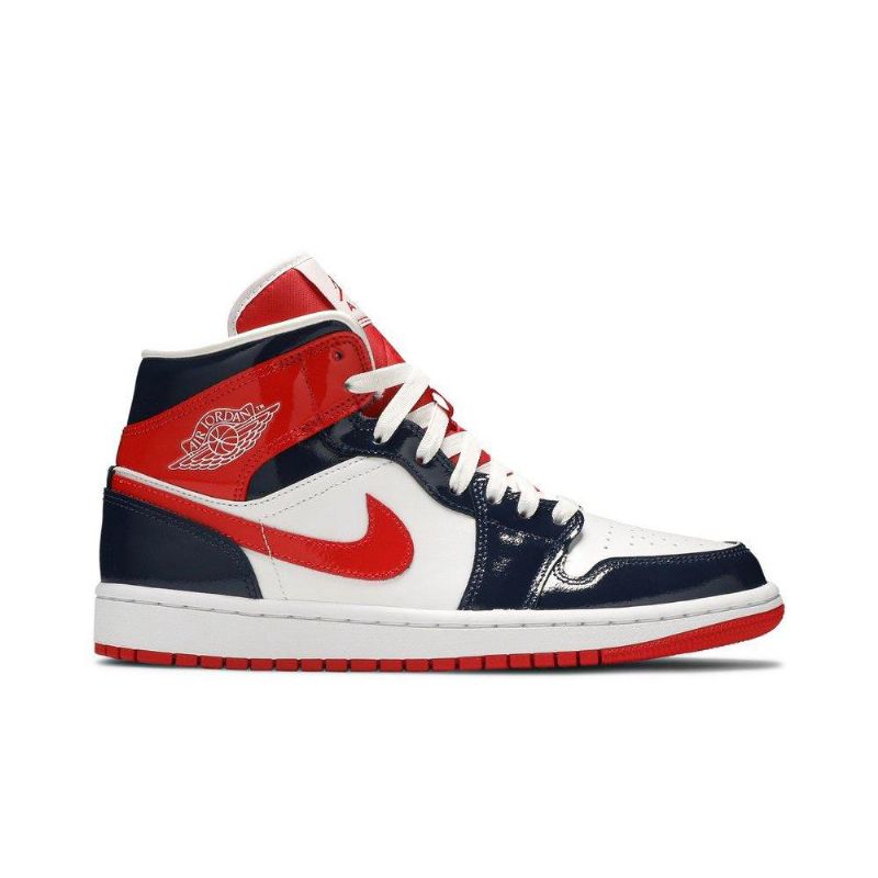 Air Jordan 1 Mid Sötétkék Piros Fehér Női Cipő