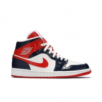 Air Jordan 1 Mid Sötétkék Piros Fehér Női Cipő
